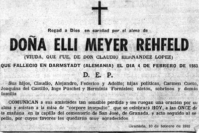 Todesanzeige in der Tageszeitung IDEAL / Esquela mortuoria en el periódico IDEAL de Granada